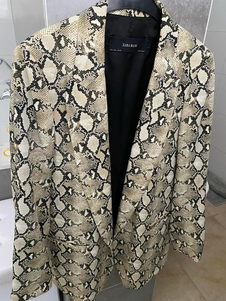 slangenprint blazer van ZARA Maat L, Kleding | Dames, Jassen | Zomer, Gedragen, Maat 42/44 (L), Beige, Ophalen of Verzenden