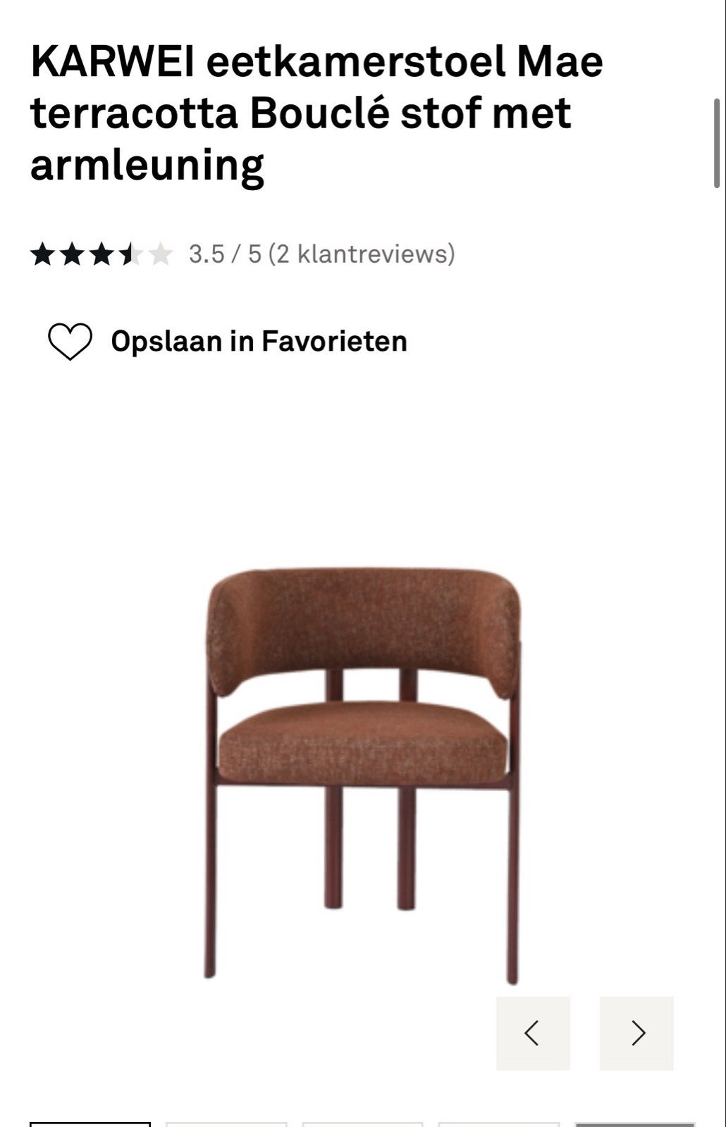 2x KARWEI eetkamerstoel Mae terracotta bouclé, Ophalen, Bruin, Nieuw, Eén