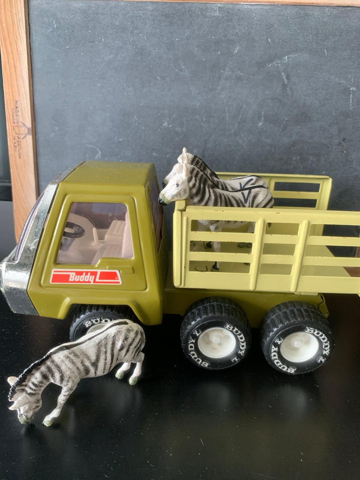 Vintage Buddy L kiepwagen met zebra's (20x10cm), Ophalen of Verzenden, Gebruikt
