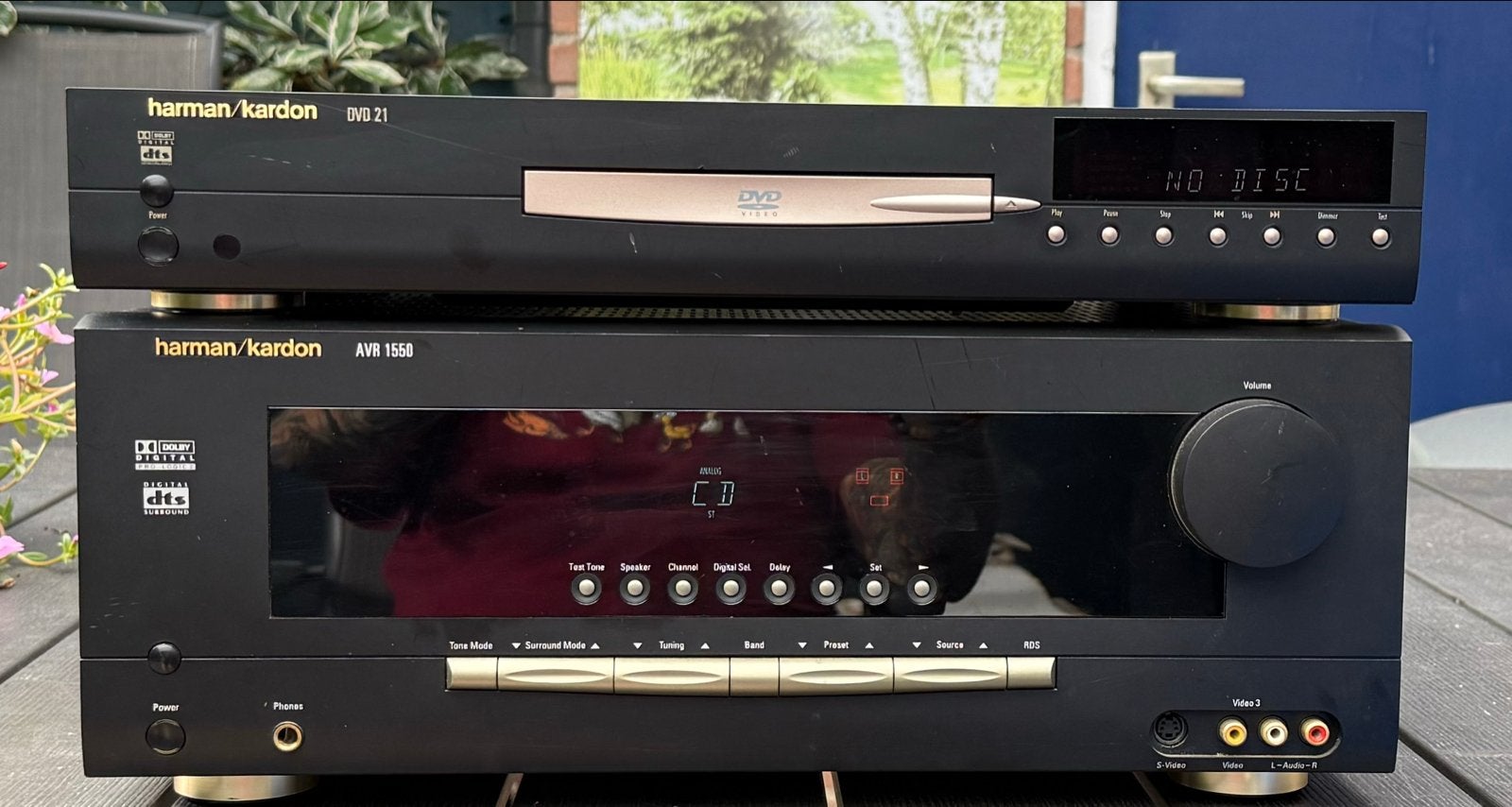 Harman Kardon AVR 1550 Receiver & DVD 21 Speler incl boxen, Gebruikt, 120 tot 150 watt, Speakerset, Ophalen of Verzenden