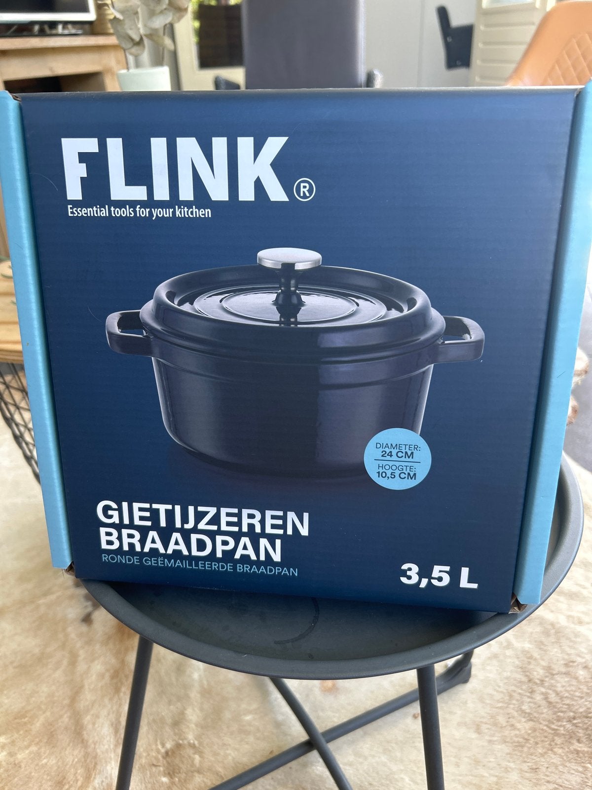 Flink Gietijzeren Braadpan 3,5L - Nieuw, Diepblauw, Huis en Inrichting, Keuken | Potten en Pannen, Met deksel, Nieuw, Ophalen of Verzenden