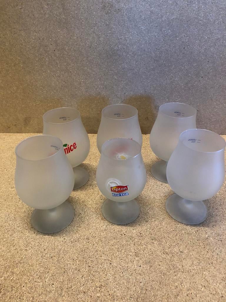 Lipton ice  tea glazen 5 groot 1 klein, Verzamelen, Ophalen of Verzenden, Gebruikt, Frisdrankglas