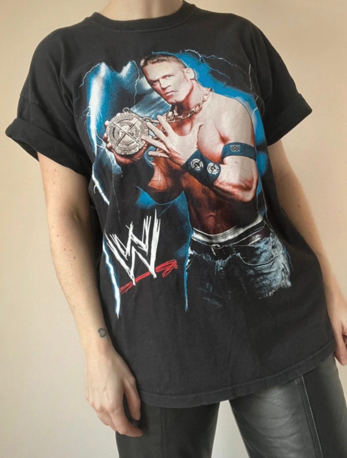 Vintage John Cena WWE Wrestling shirt, L. Worstelen 90s 00s, Maat 52/54 (L), Verzenden, Zwart, Vintage