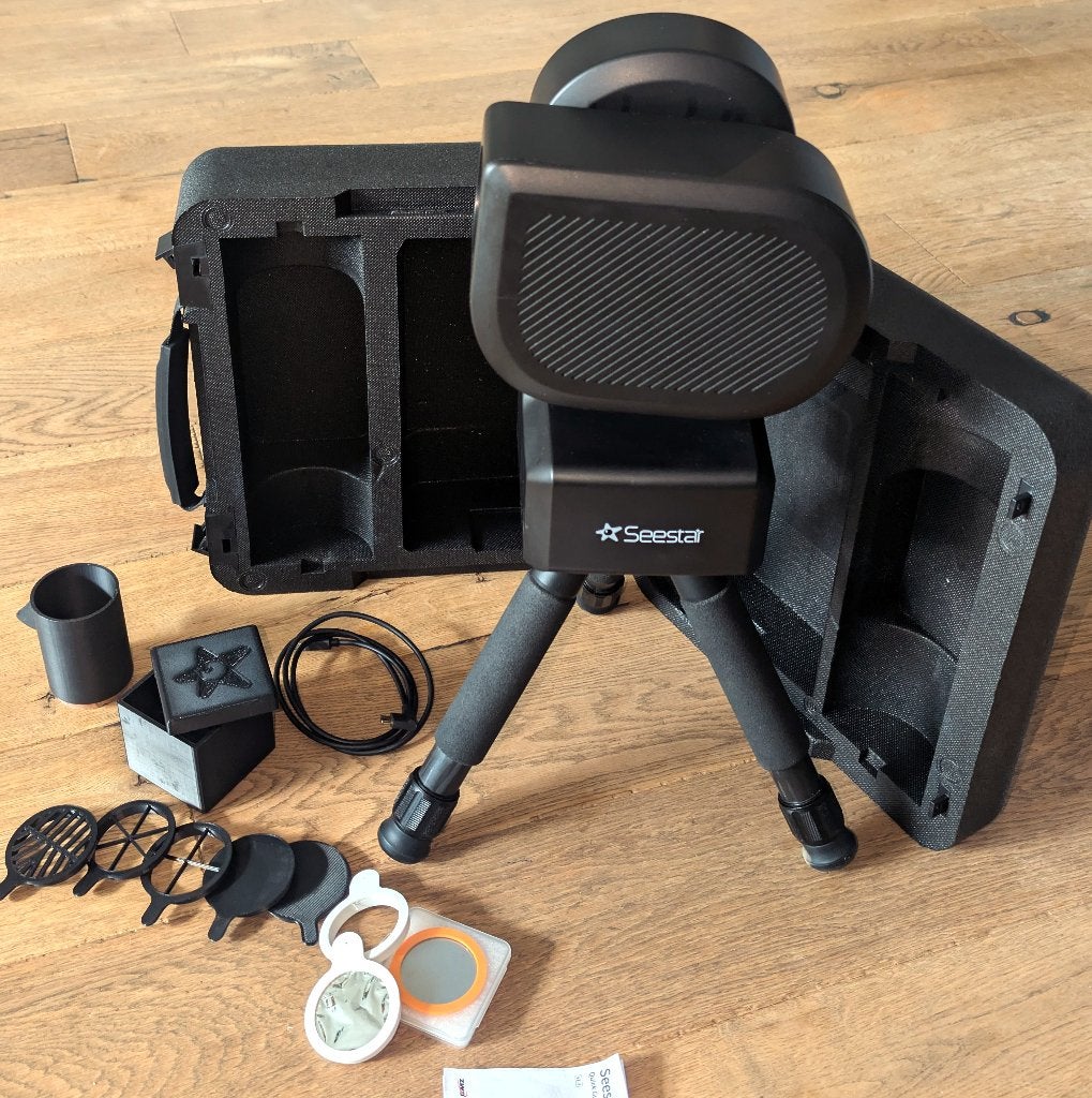 ZWO Seestar S50 Smart Telescoop + extra accessoires, Audio, Tv en Foto, Optische apparatuur | Telescopen, Gebruikt, Lenzentelescoop (refractor)