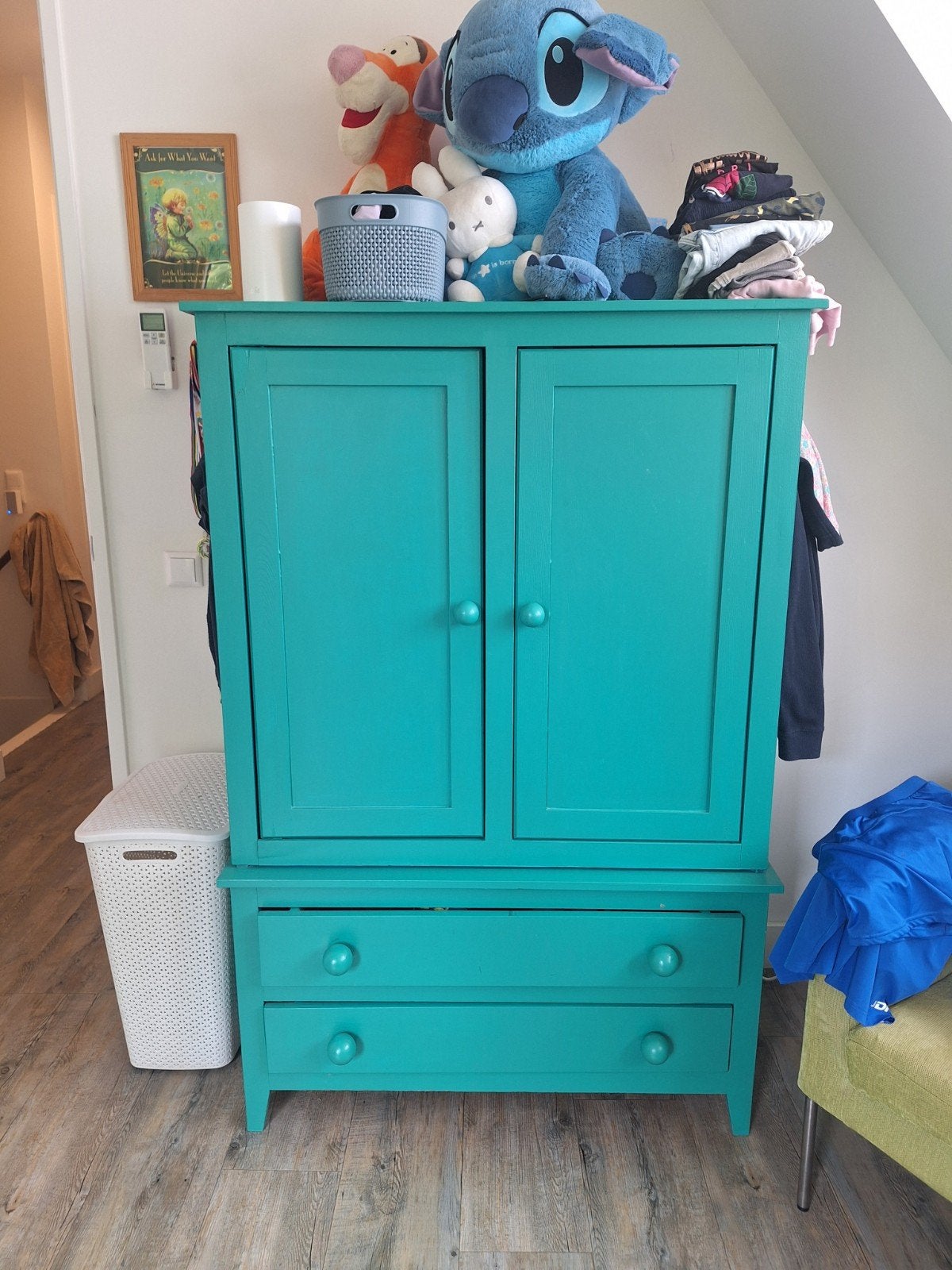 Mooie brocante krijtverf kledingkast, Ophalen, Gebruikt, Kast, 50 tot 70 cm