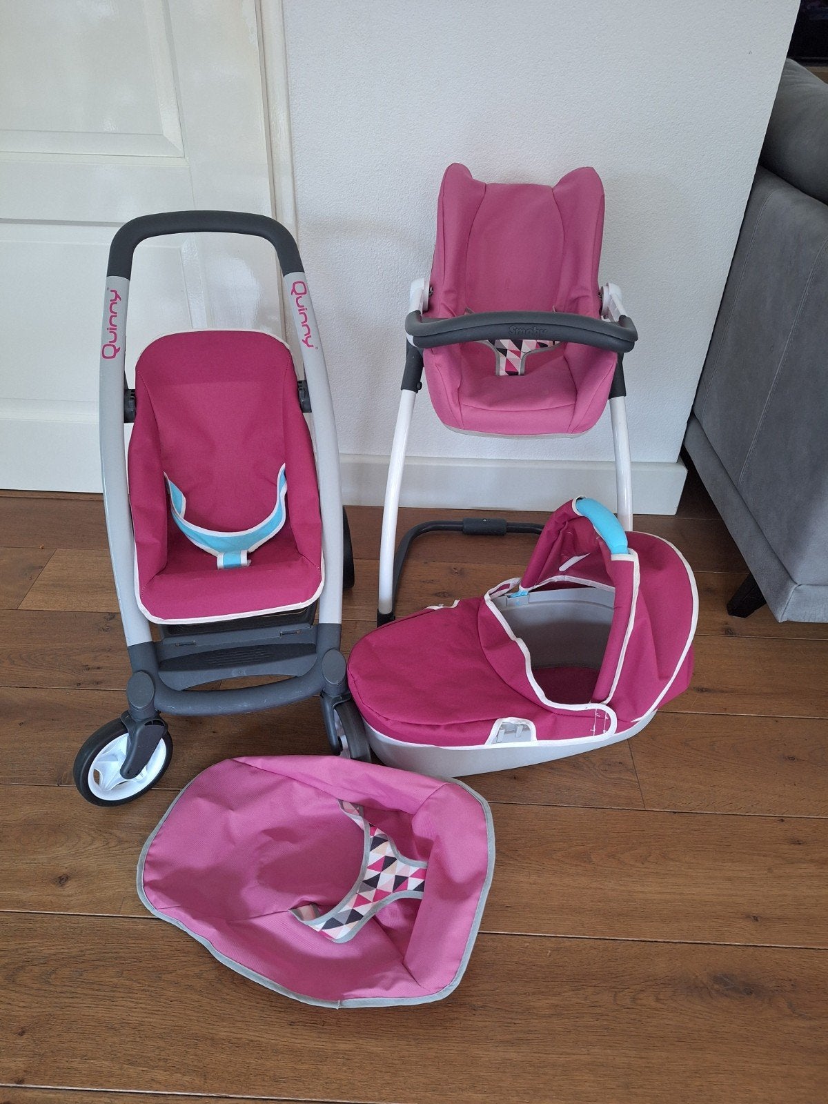 Complete Smoby Quinny poppenwagen set in roze, 6-in-1, Ophalen, Babypop