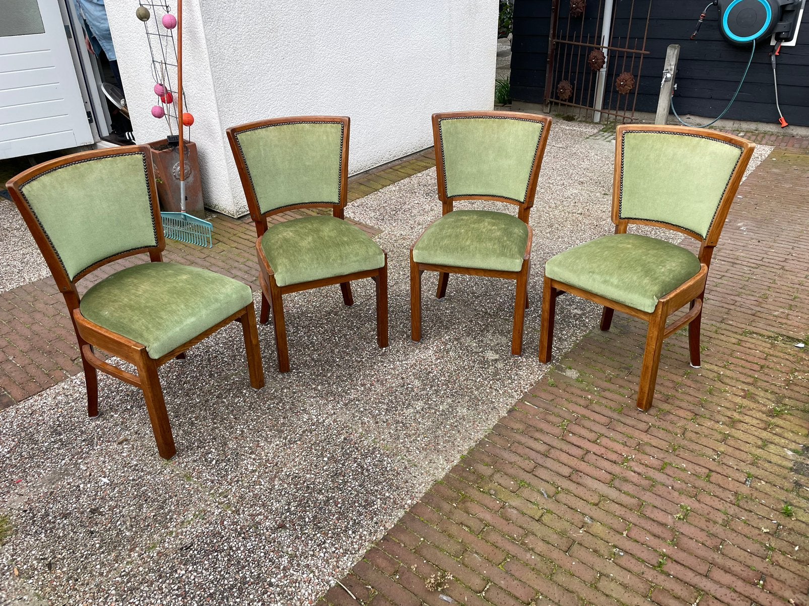 Set 4 antieke eiken Art Deco Haagse School stoelen jaren 30, Ophalen