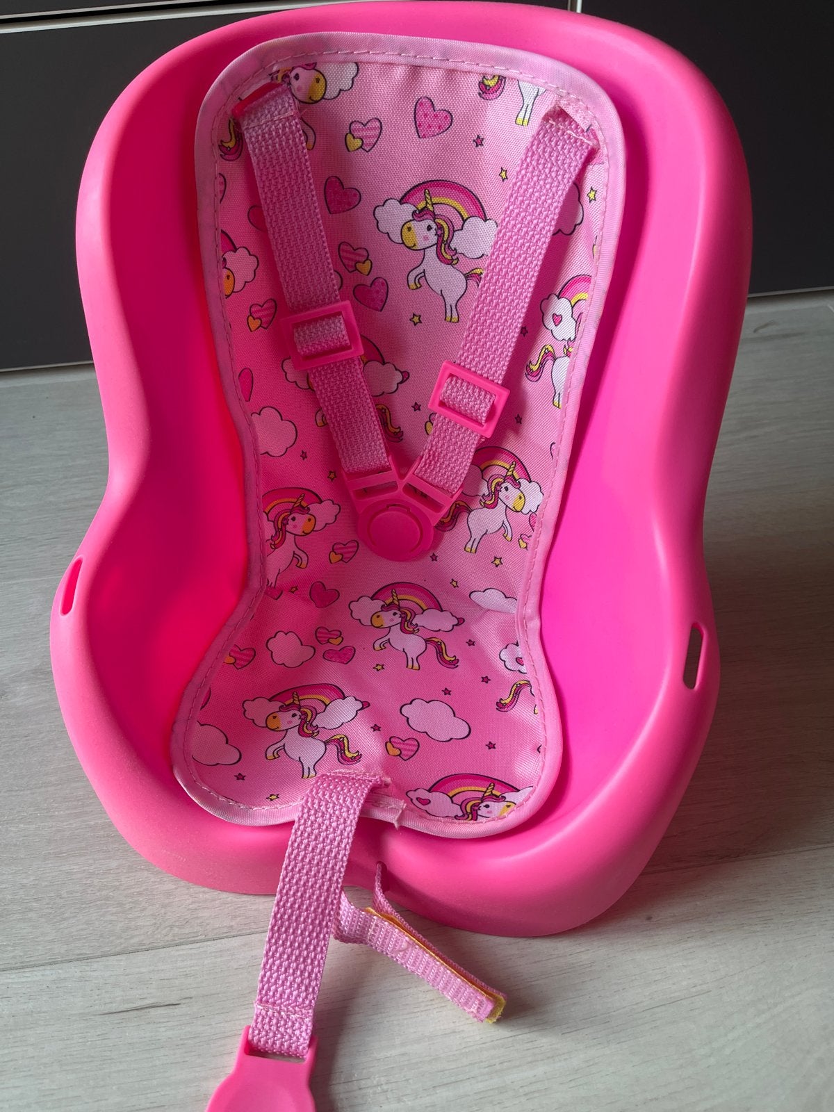 Poppenstoeltje voor fiets - roze met eenhoorns, Ophalen, Gebruikt, Meisje