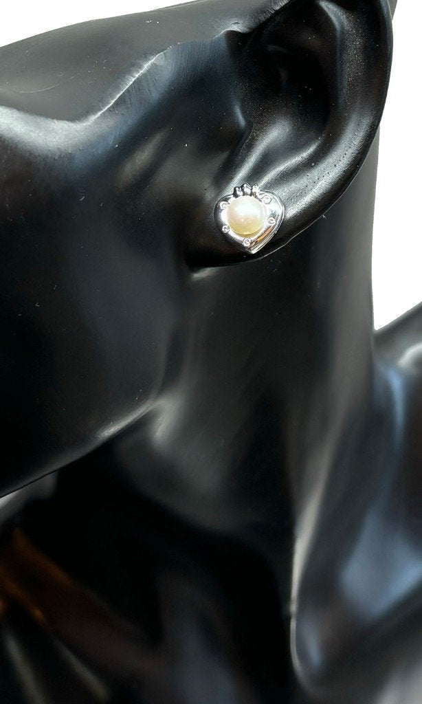 Diamanten hart parel 18k gouden set oorbellen luxe dames, Voordeelsieraden, Ophalen of Verzenden, Zo goed als nieuw, Met edelsteen