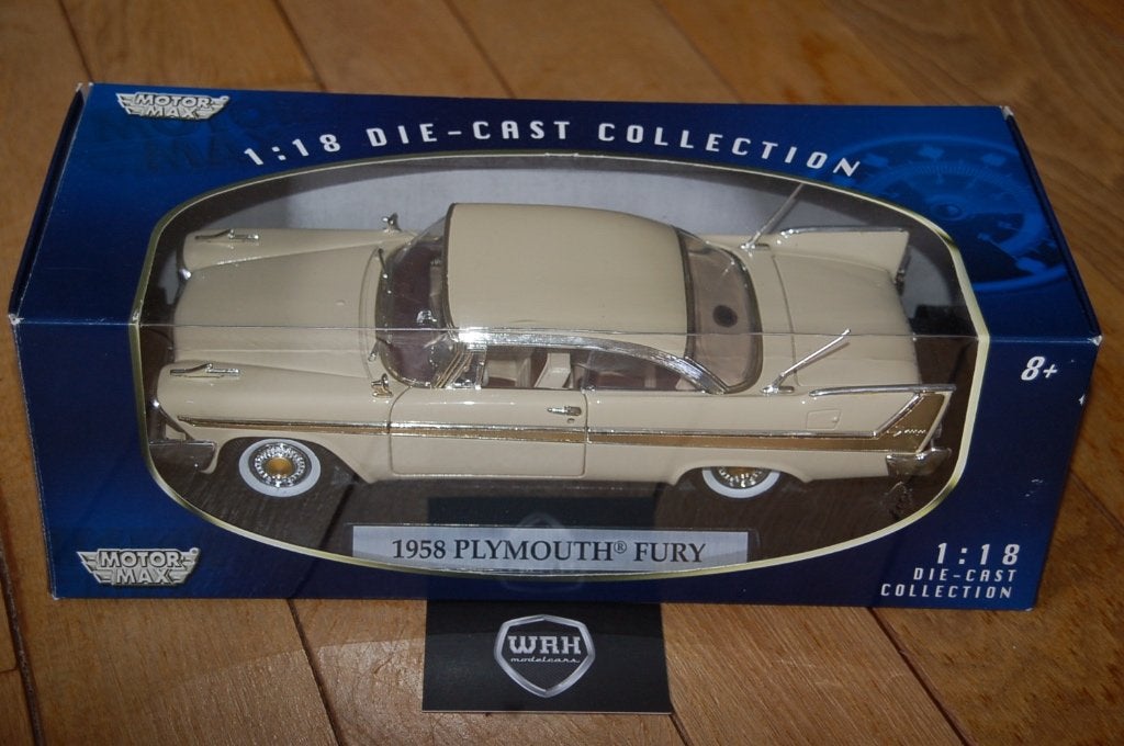 1:18 PLYMOUTH FURY COUPE 1958 beige Motormax WRH, Hobby en Vrije tijd, Modelauto's | 1:18, Verzenden, Zo goed als nieuw, Auto