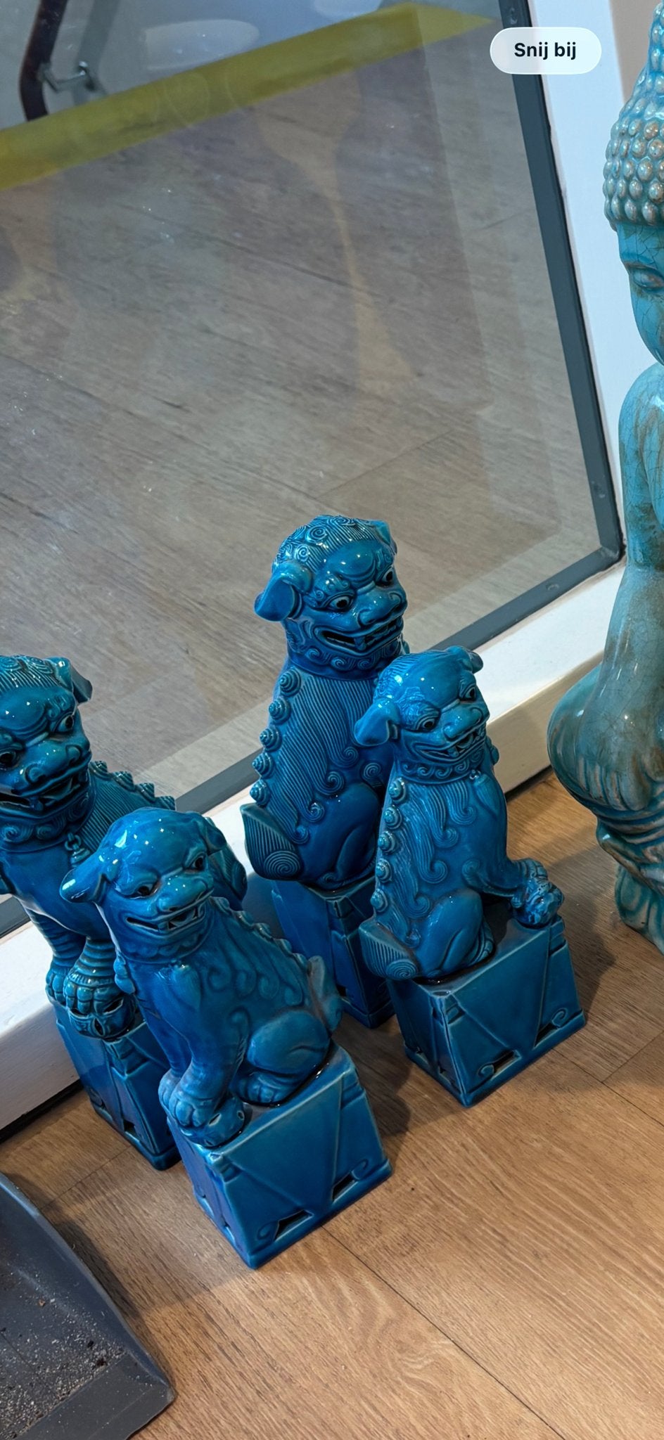 Set van 4 Chinese Foo Dog Beelden - Turquoise Keramiek, Huis en Inrichting, Ophalen, Blauw, Steen/keramiek, Oosters