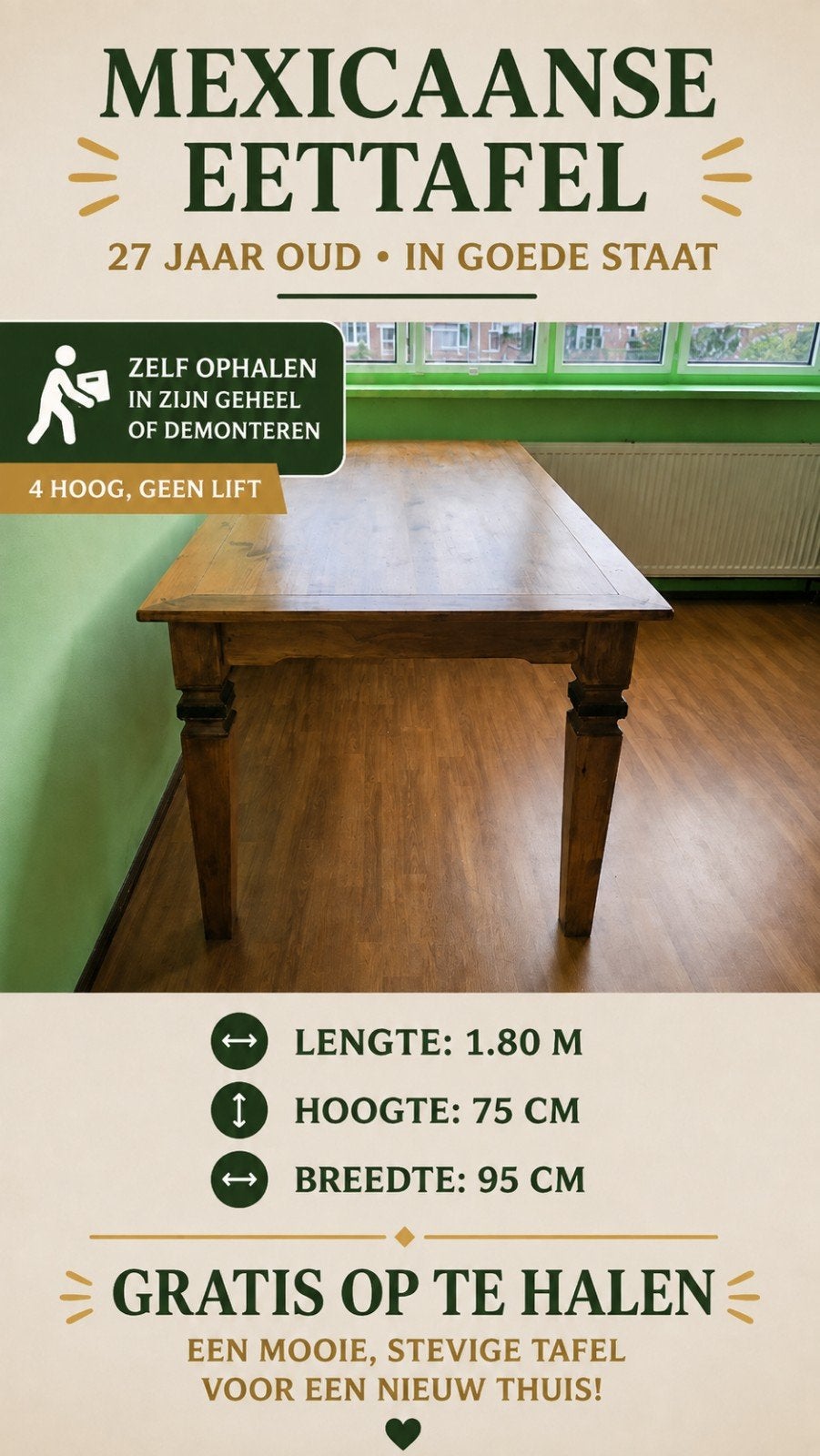 Mexicaanse eettafel - 27 jaar oud, in goede staat, Ophalen, Mexicaans, Gebruikt, 50 tot 100 cm