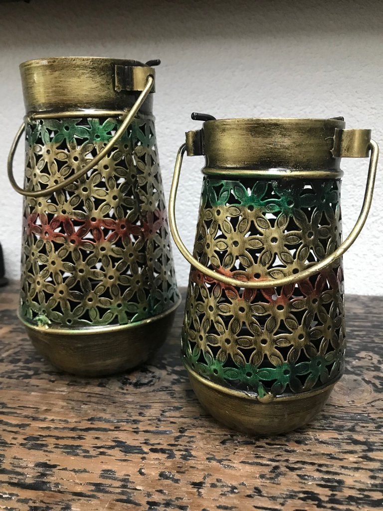 Indiase kandelaar metaal bloem windlicht cilinder India, Verburgt Vintage, Overige kleuren, Nieuw, Ophalen of Verzenden