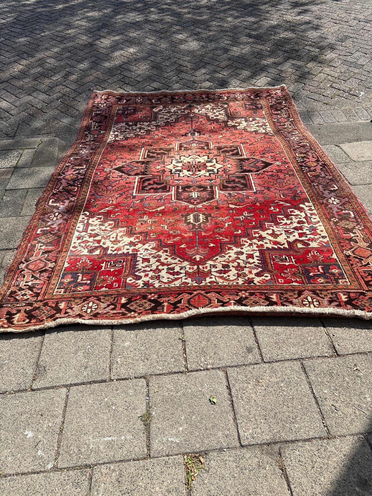 Vintage Perzisch tapijt - Handgeknoopt, rood/beige, Gebruikt, G, 100 tot 150 cm, G