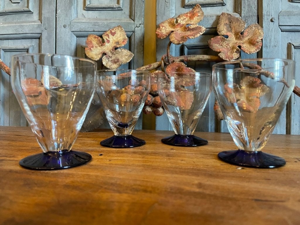 Waterglazen Wijnglazen blauwe voet Art Deco 1930 Frans, Ophalen of Verzenden
