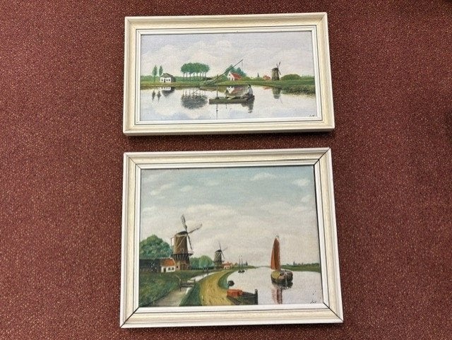 Vintage schilderijen, Ophalen of Verzenden, Gesigneerd, Landschap