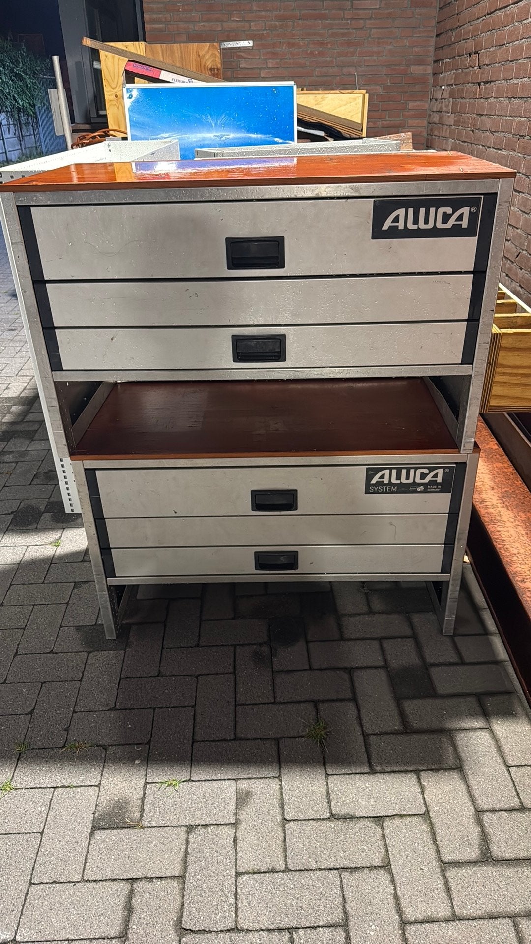 Aluca bedrijfswageninrichting met lades en werkblad 2 keer, Ophalen, Gebruikt