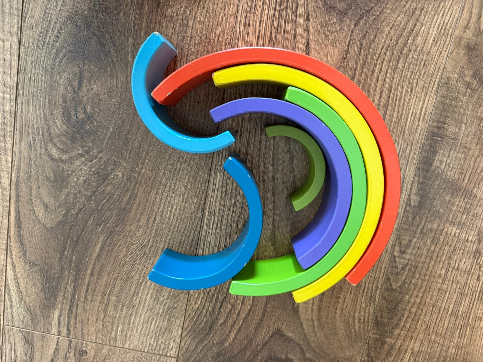 Houten regenboog stapelblokken - Montessori speelgoed, Ophalen, Zo goed als nieuw, Overige typen