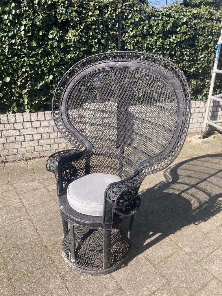 Vintage fauteuil rotan pauw stoel, Ophalen, Zo goed als nieuw, Rotan