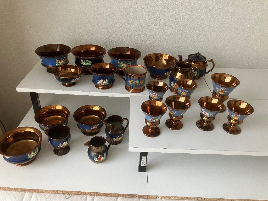 Blauwe kommen met goudglas, Antiek en Kunst, Antiek | Keramiek en Aardewerk, Ophalen
