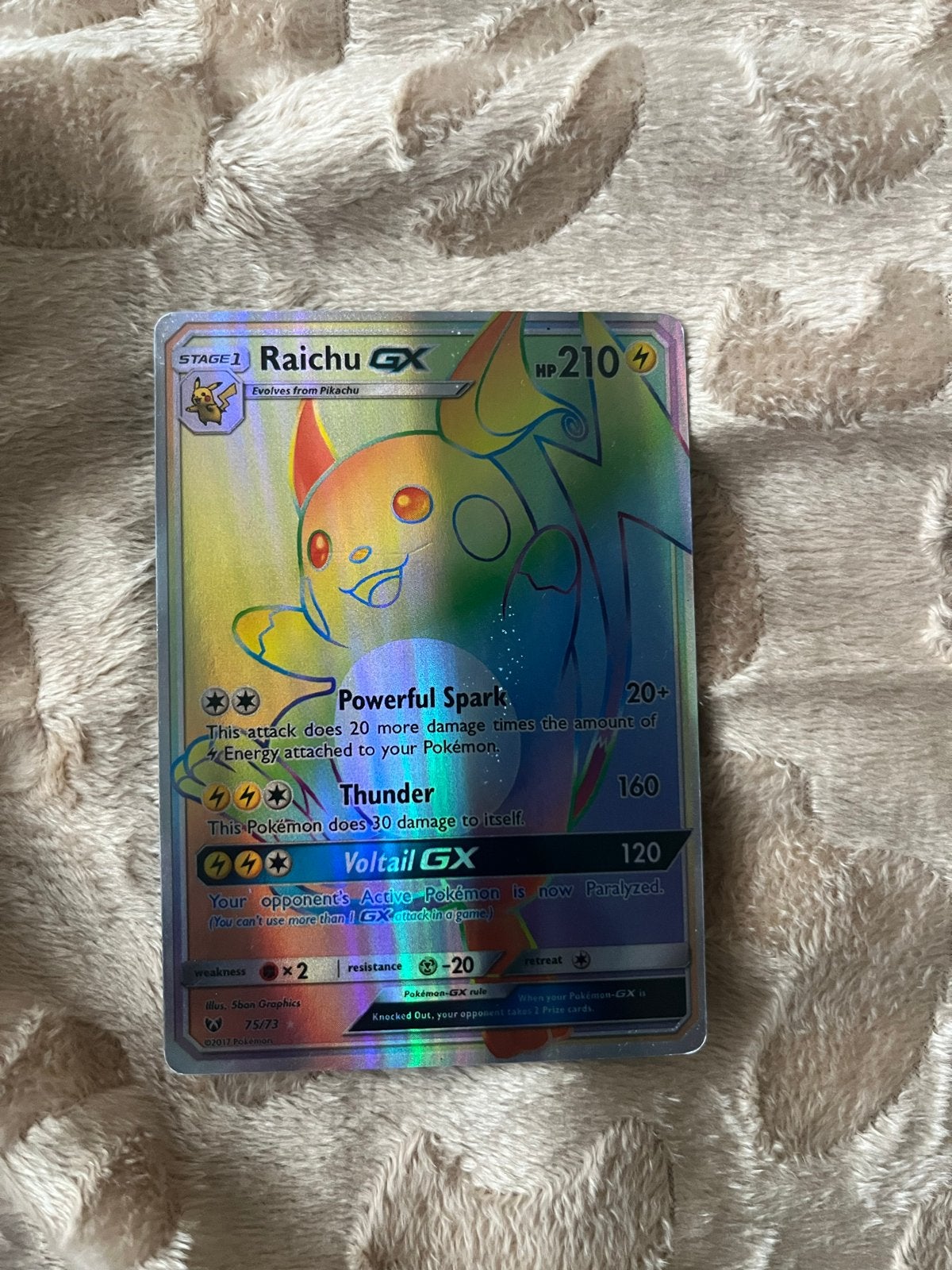 Raichu GX Rainbow Rare Pokémon Kaart - Zo goed als nieuw, Ophalen of Verzenden, Zo goed als nieuw, Losse kaart, Foil