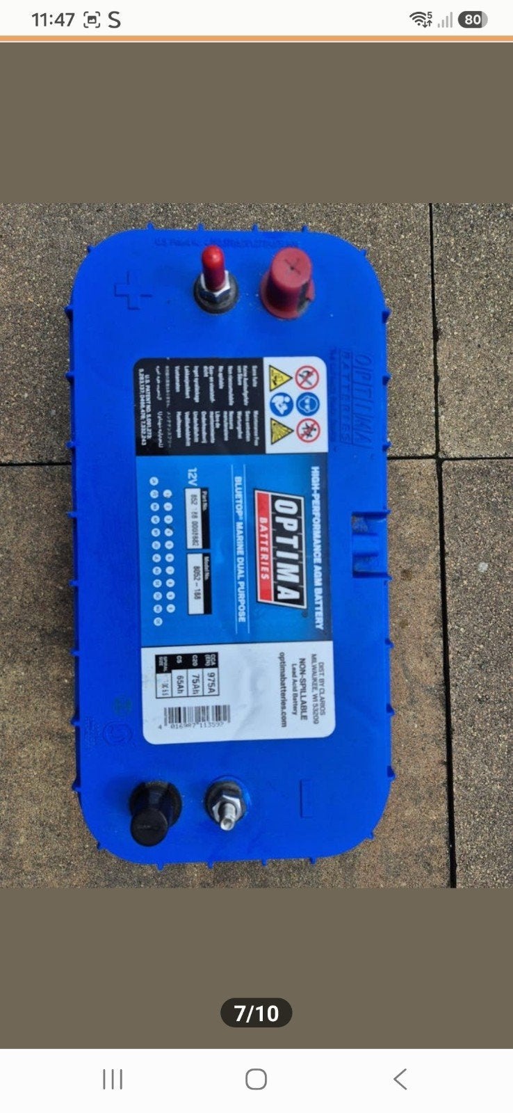 Optima BlueTop Marine Accu 12V 75Ah Startaccu, Ophalen
