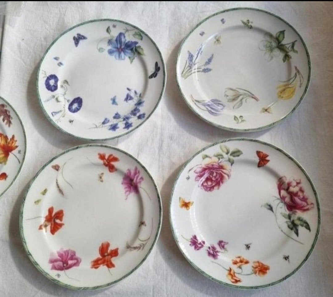 Janneke Brinkman JBS dessert bordjes planten bloemen fruit, Huis en Inrichting, Keuken | Servies, Gebruikt, Overige merken, Landelijk/Boerenbont