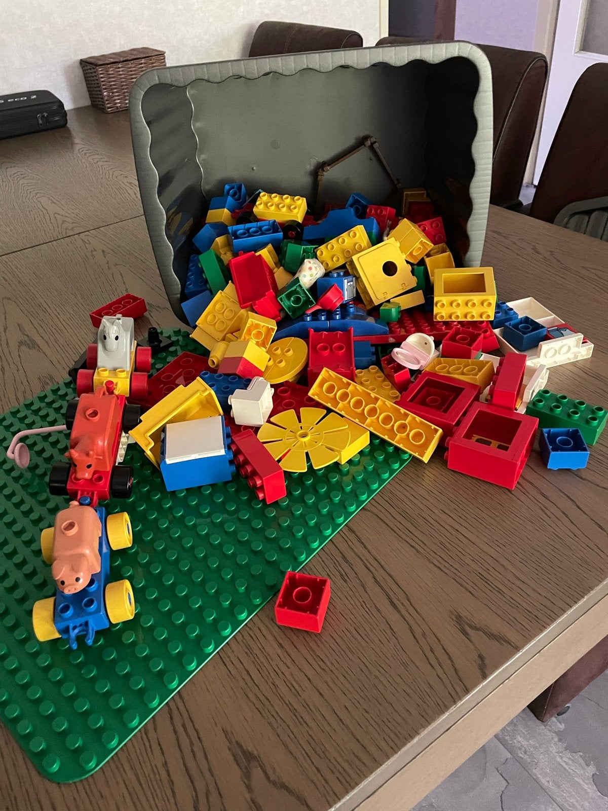 Grote partij Duplo met grondplaat en diverse figuren, Ophalen, Inclusief minifiguren, Gebruikt, Duplo