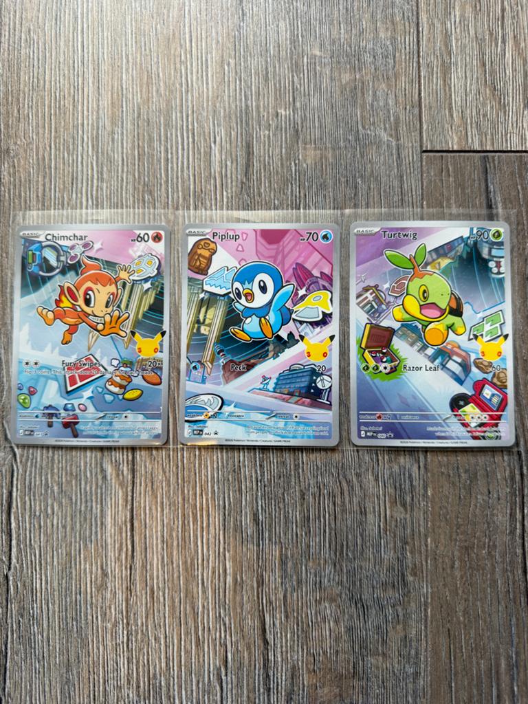 Pokémon Celebrations Gen 4 Starters Set (Chimchar, Piplup, T, Ophalen of Verzenden, Zo goed als nieuw, Meerdere kaarten