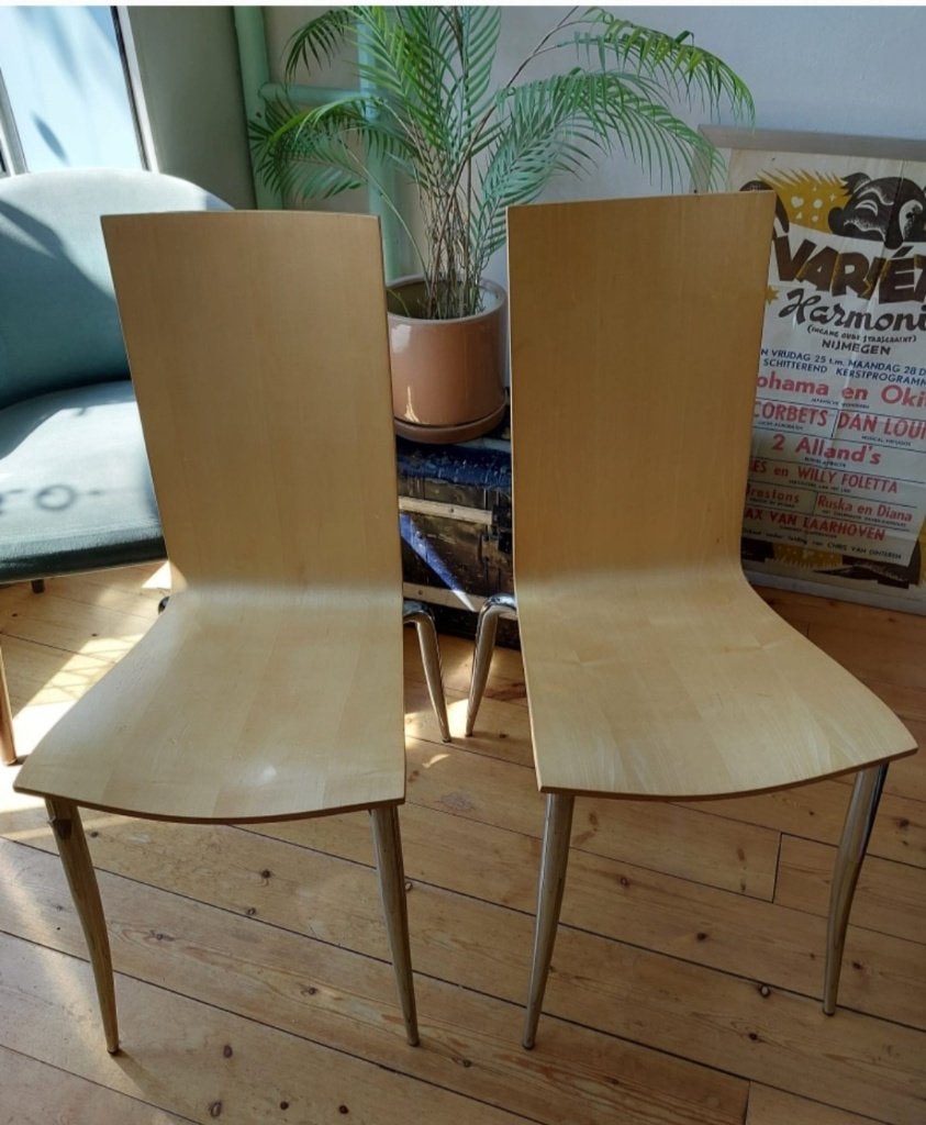 2 design stoelen Phillipe Starck, jaren 80., Huis en Inrichting, Stoelen, Ophalen, Gebruikt, Hout, Twee