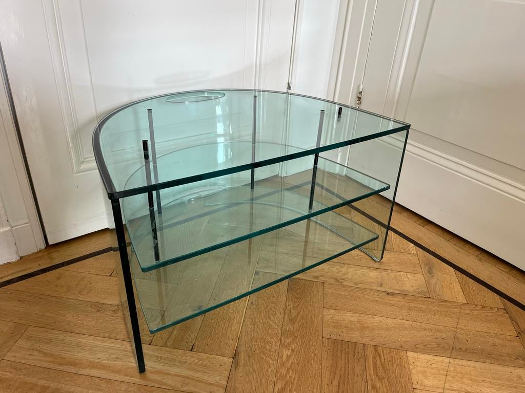 Design Glazen TV-meubel / bijzettafel met 3 lagen, Ophalen, Gebruikt, 50 tot 100 cm, Glas
