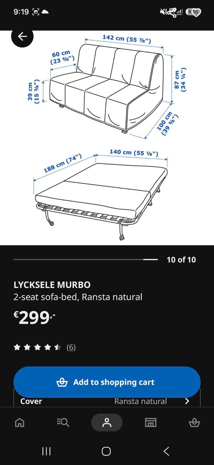IKEA LYCKSELE MURBO 2-zits slaapbank - Zo goed als nieuw, Ophalen, Modern, Functioneel, 150 tot 200 cm, Tweepersoons