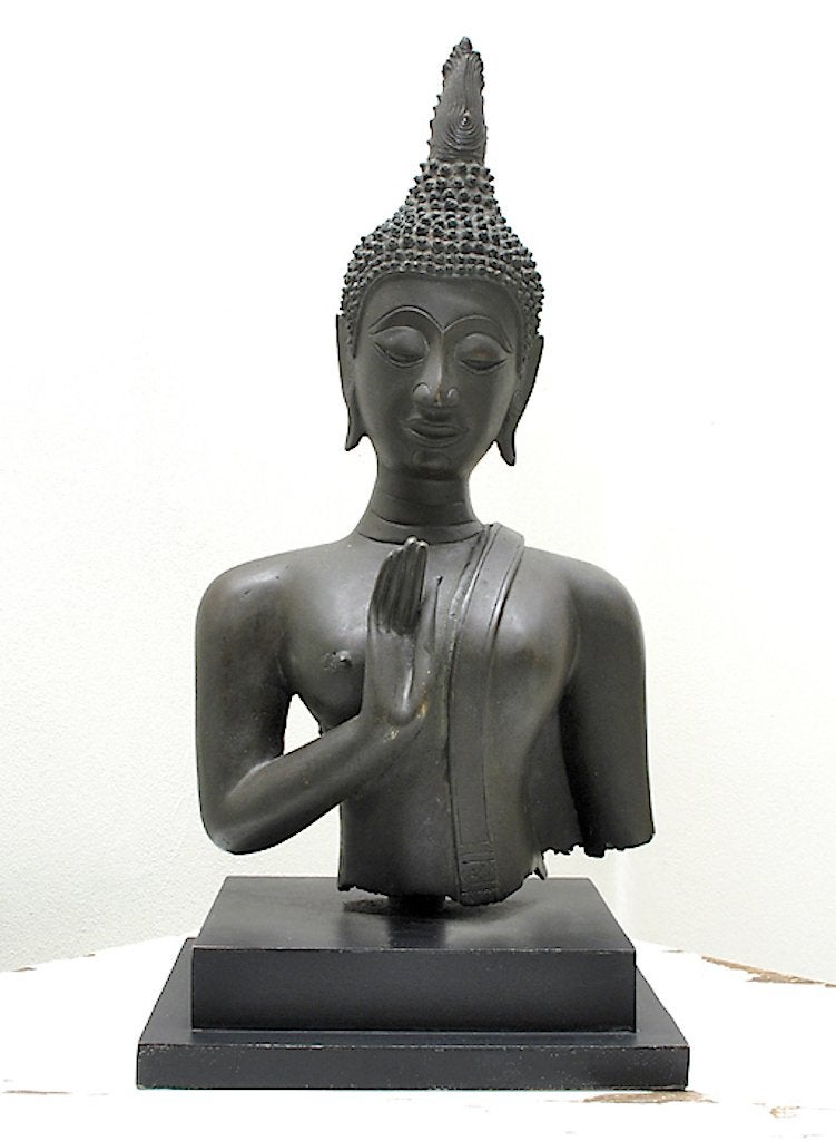 Antieke, bronzen Sukothai Buddha uit Thailand, Ophalen of Verzenden