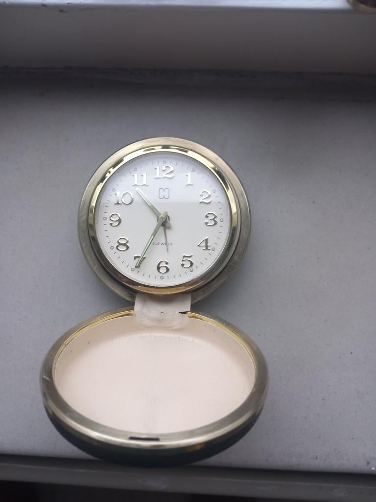 Vintage reiswekker europa 2 jewels leer Germany, Ophalen
