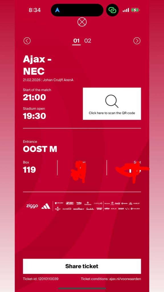 Ajax - NEC, Seizoenskaart, Twee personen, April