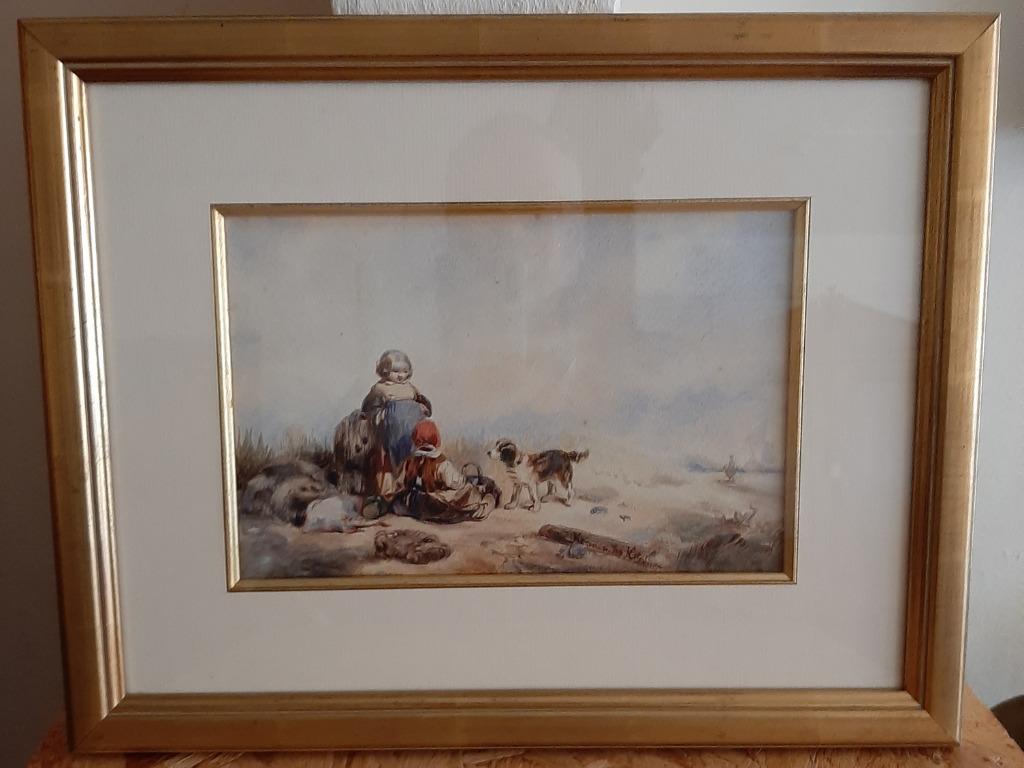 Aquarel Herman ten Kate, spelende kinderen, Ophalen of Verzenden