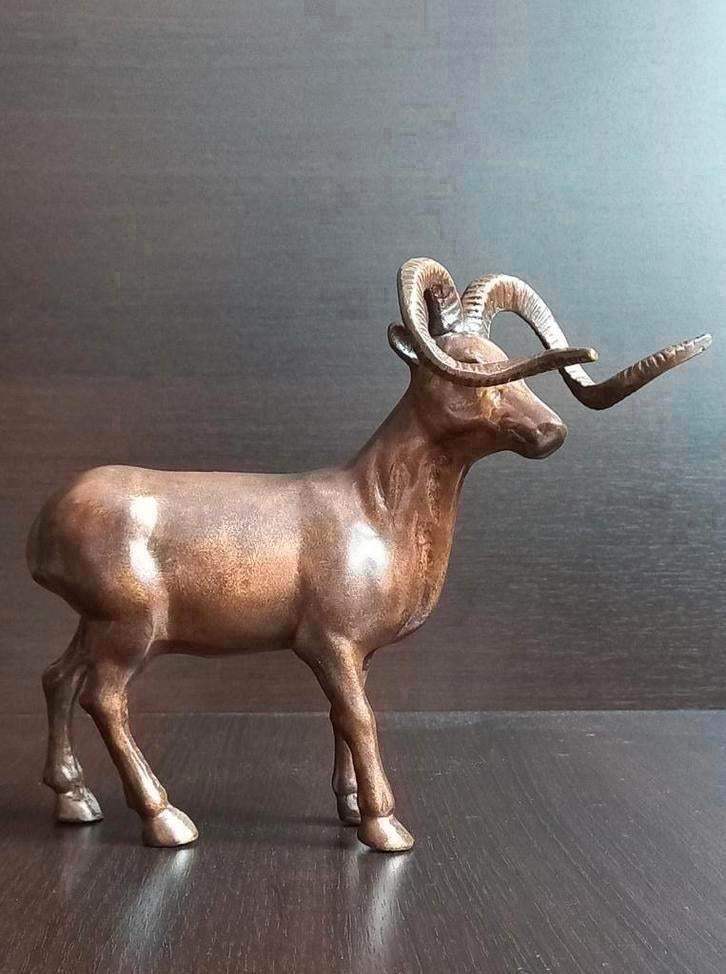 Brons beeld Mountain Ram Goat Sculpture, Bronzen beeld, Ophalen of Verzenden, Brons