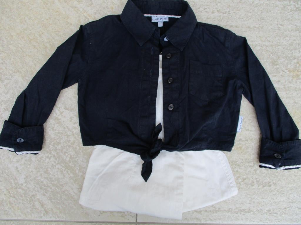 Pom Pom blouse donker blauw maat 104, Pom Pom, Meisje, Overhemd of Blouse, Ophalen of Verzenden