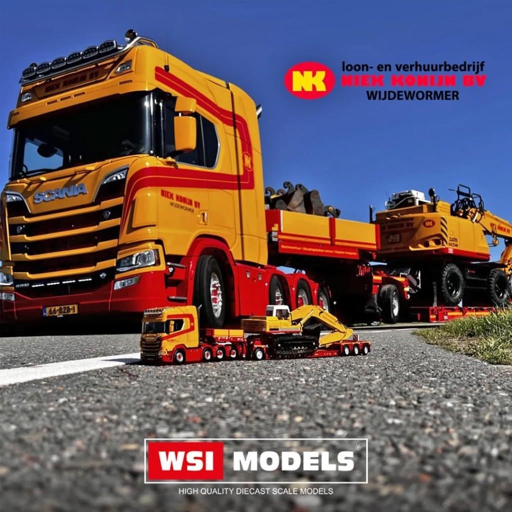 WSI Schaalmodel 1:50 Scania V8 met faymonville dieplader, Ophalen of Verzenden, Nieuw, Bus of Vrachtwagen, Wsi