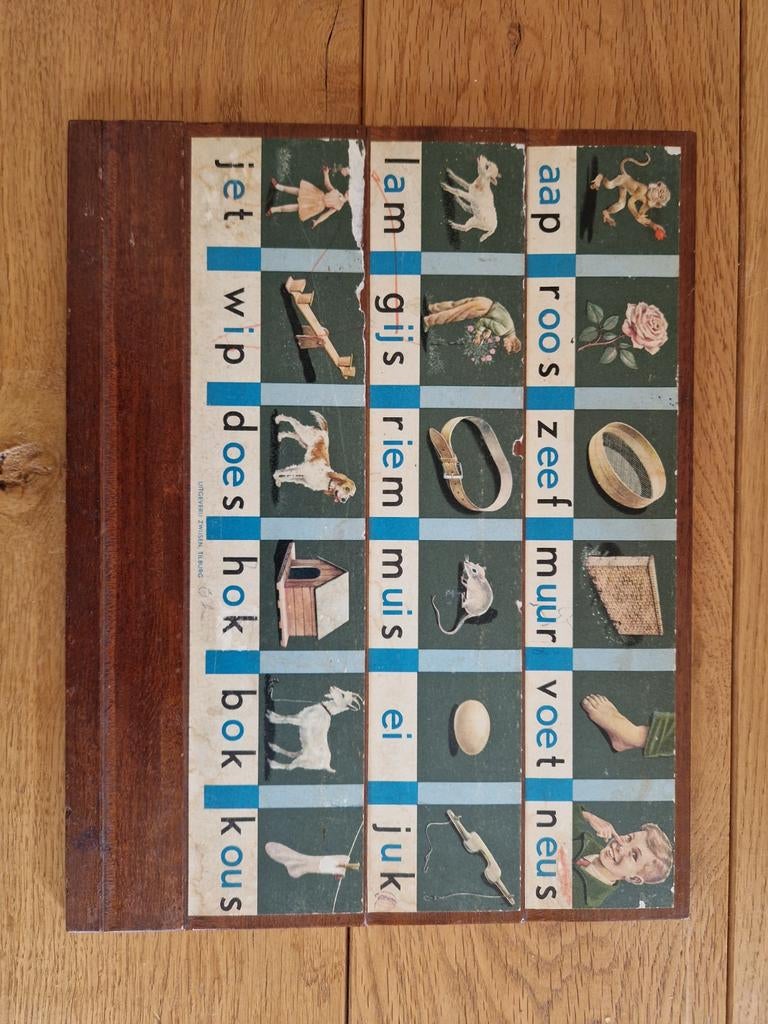 Oude Leesplank met Letterdoos - Jaren '50 aap roos zeef, Ophalen of Verzenden