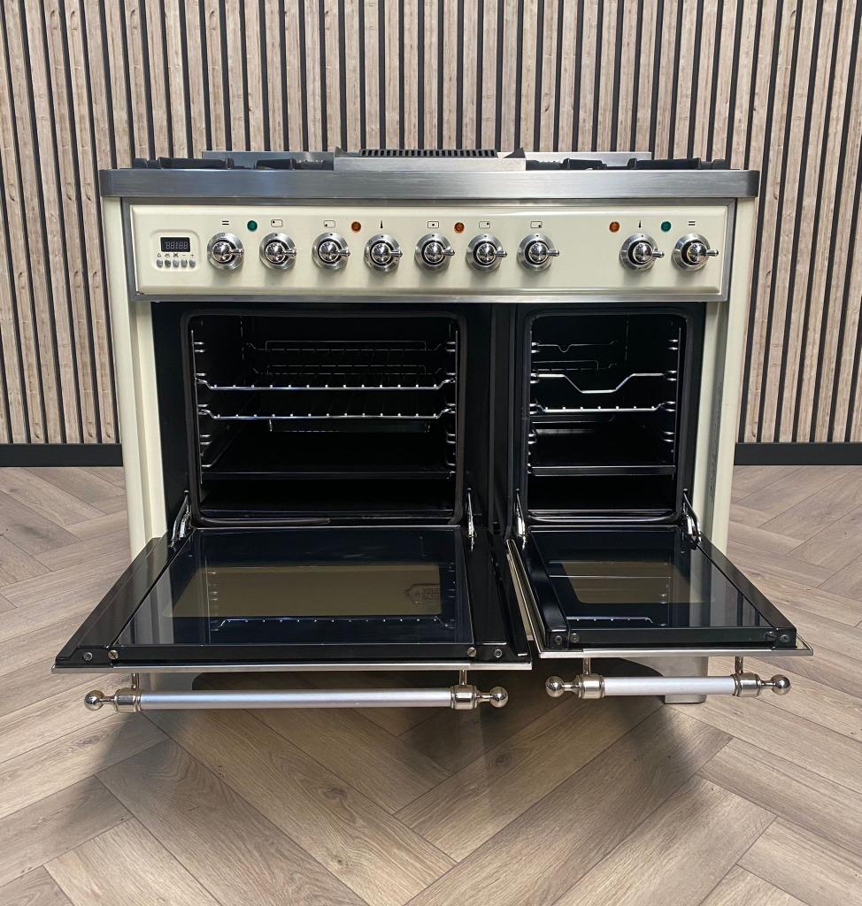 Luxe Boretti Majestic Gas 100cm Crème + Frytop, Witgoed en Apparatuur, Fornuizen, 60 cm of meer, Ophalen of Verzenden, Zo goed als nieuw