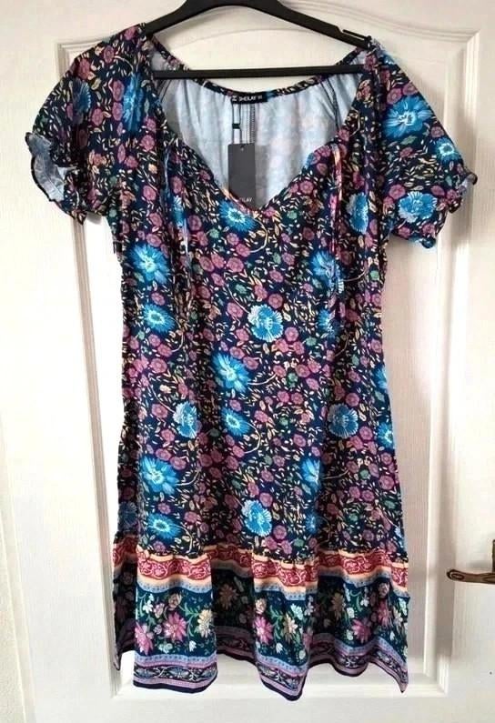 sheilay bloemen jurk xl 42 donkerblauw zomerjurk nieuw, Blauw, Nieuw, Ophalen of Verzenden, Knielengte
