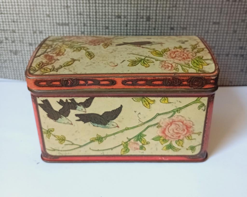 vintage blikken trommel met vogels en rozen, Ophalen of Verzenden, Gebruikt, Overige