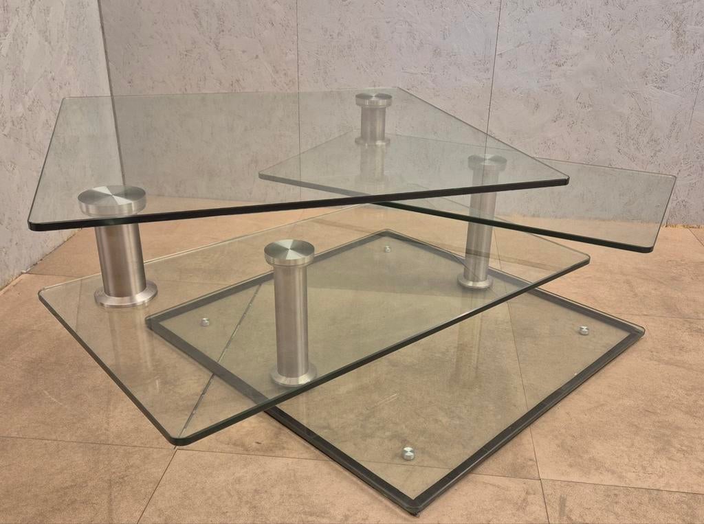 Luxe design glazen salontafel – 3 niveaus – zeer nette staat, Ophalen, 50 tot 100 cm, 50 tot 100 cm, Modernistisch Design
