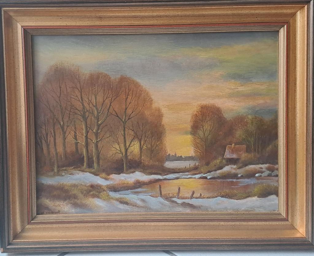 Olieverfschilderij Winterlandschap Ad Zuiderent, Antiek en Kunst, Kunst | Schilderijen | Klassiek, Ophalen