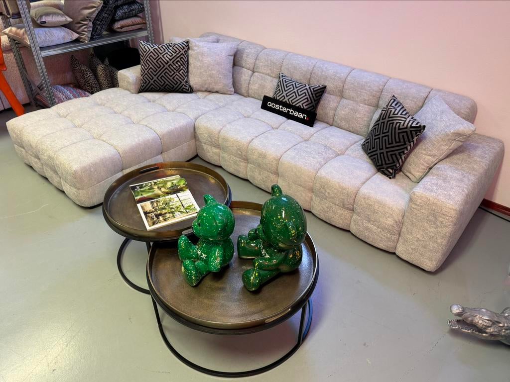 Luxe Velvet Loungebank Yently 200x300cm Lightgrey NEW Uniek, Huis en Inrichting, Oosterbaan, 250 tot 300 cm, Info@oosterbaanwonen.nl