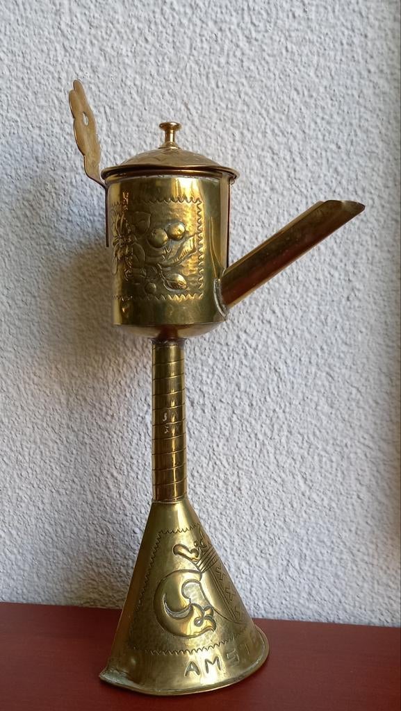 Antiek koperen messing snotneus olielamp amsteldam, Antiek en Kunst, Antiek | Koper en Brons, Ophalen