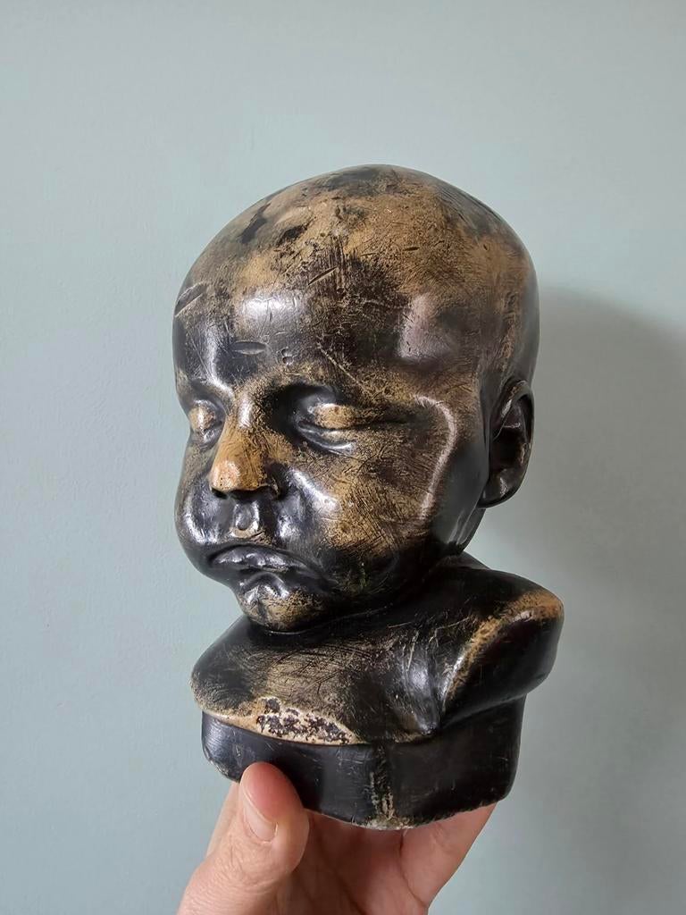 Vintage buste van kinderhoofd, gebroeders van Paridon stijl, Antiek en Kunst, Kunst | Beelden en Houtsnijwerken, Ophalen of Verzenden