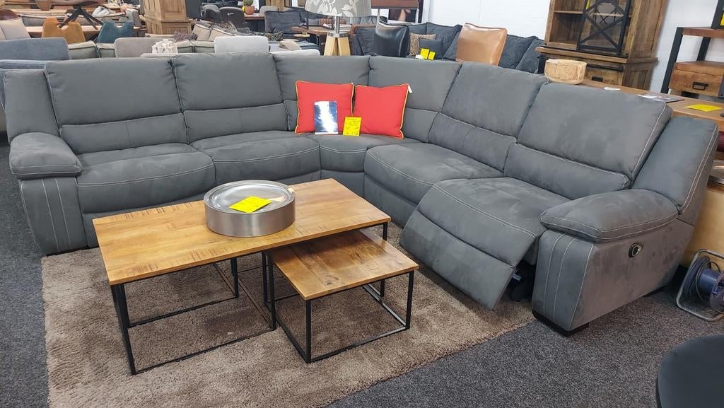 Hoekbank met dubbele relaxsysteem Texas stof comfort NIEUW, Ophalen, Hoekbank, Vierpersoons of meer, 300 cm of meer
