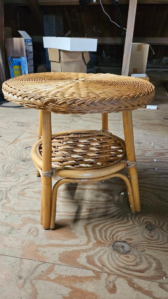 Vintage rotan/bamboe / tafel, Huis en tuin decoratie Marie, Minder dan 55 cm, Rond, Peize